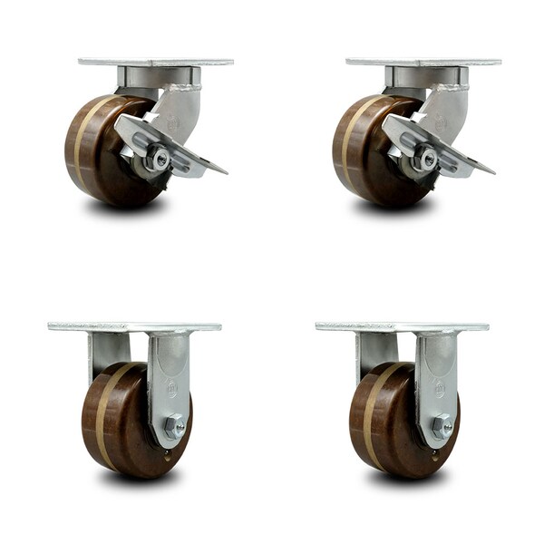 6 Inch Heavy Duty High Temp Phenolic Swivel Caster Brakes 2 Rigid SCC, 2PK